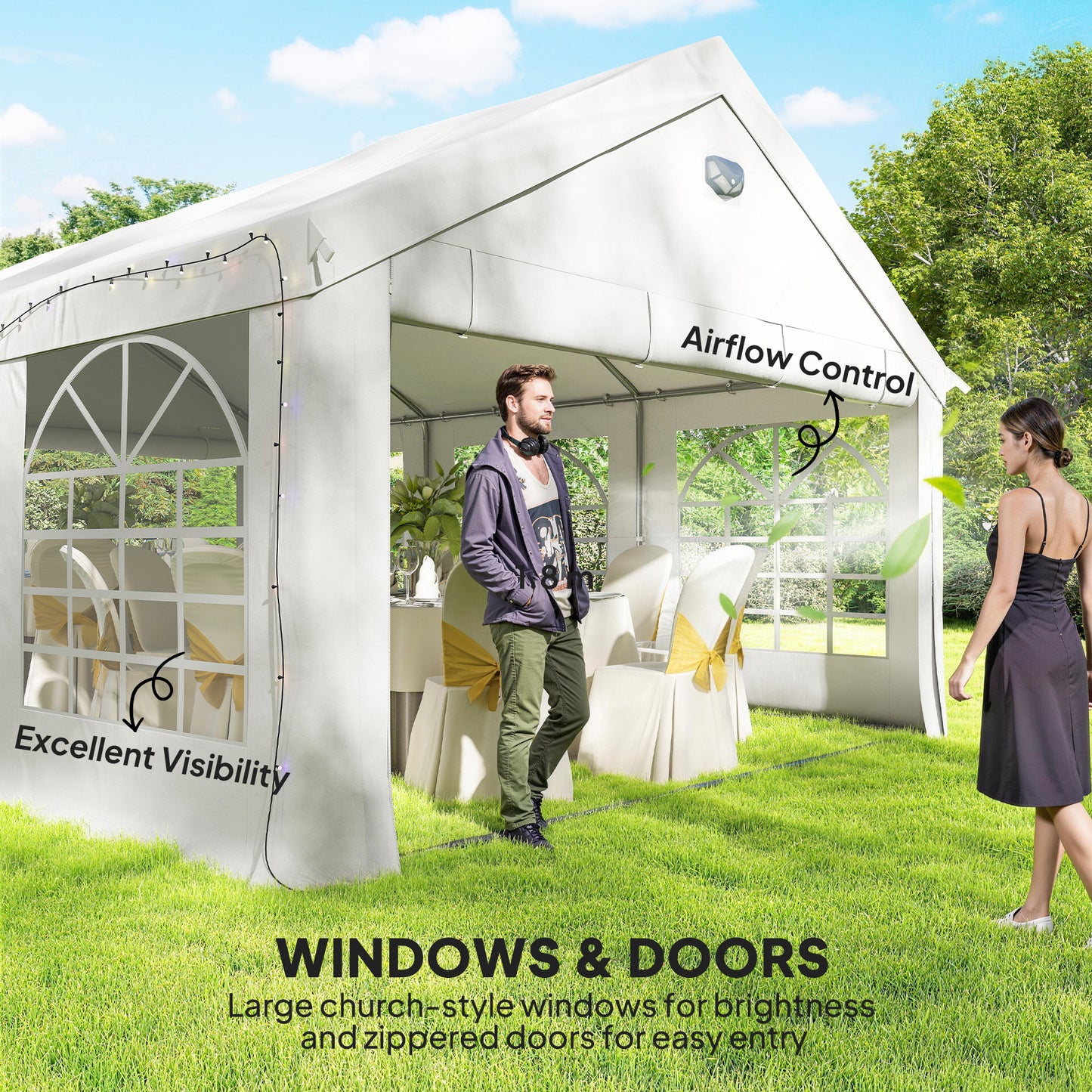 6x4m Party Tent Marquee | Galvanised Steel | UPF30+ Canopy | 2 Windows & Doors | 20 Stakes | White