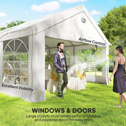 6x4m Party Tent Marquee | Galvanised Steel | UPF30+ Canopy | 2 Windows & Doors | 20 Stakes | White