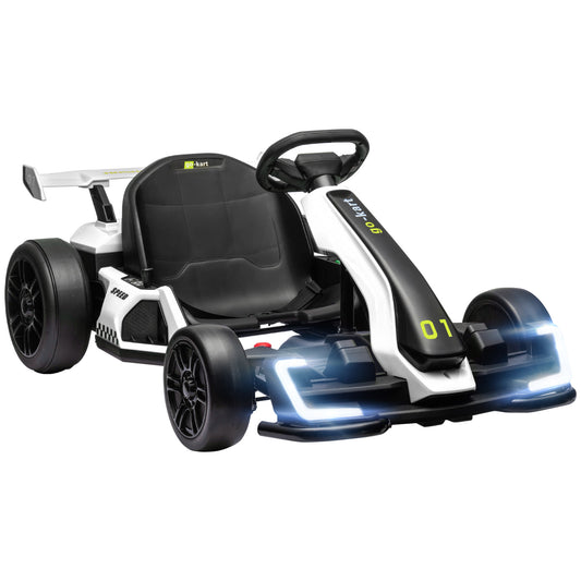 24V Electric Go Kart for Kids with Adjustable Seat for 6-12 Years Old, White
