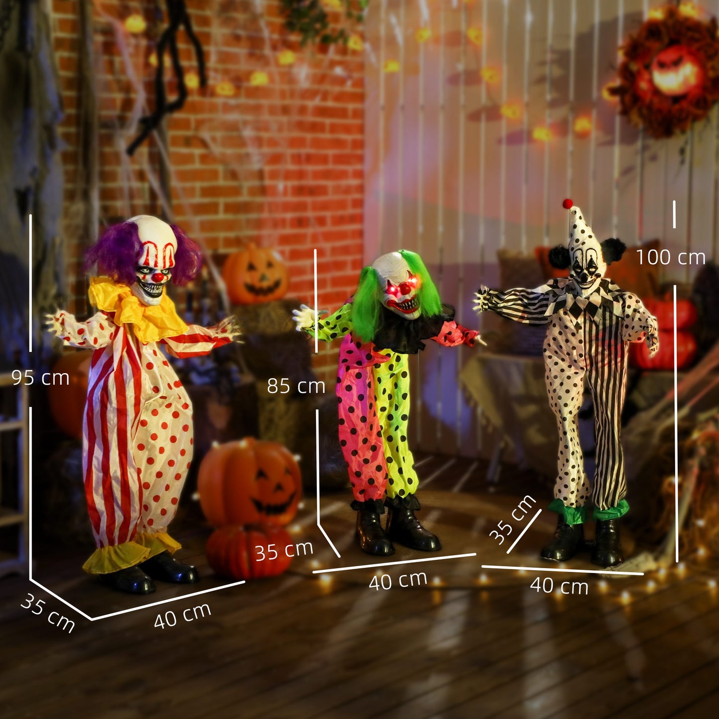 Life Size Stackable Halloween Animated Clown with Red Light Up Eyes, Sound Activated Scary Halloween Decorations, Battery Operated, Indoor Party Props