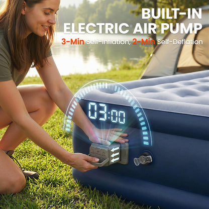 Single Inflatable Air Bed | Built-In Electric Pump | 3 Min Inflate | Flocked Top | 5000mm Waterproof | 200kg | 190x97x39cm | Carry Bag Included | Grey