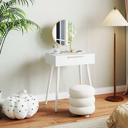 Dressing Table with Round Mirror - White