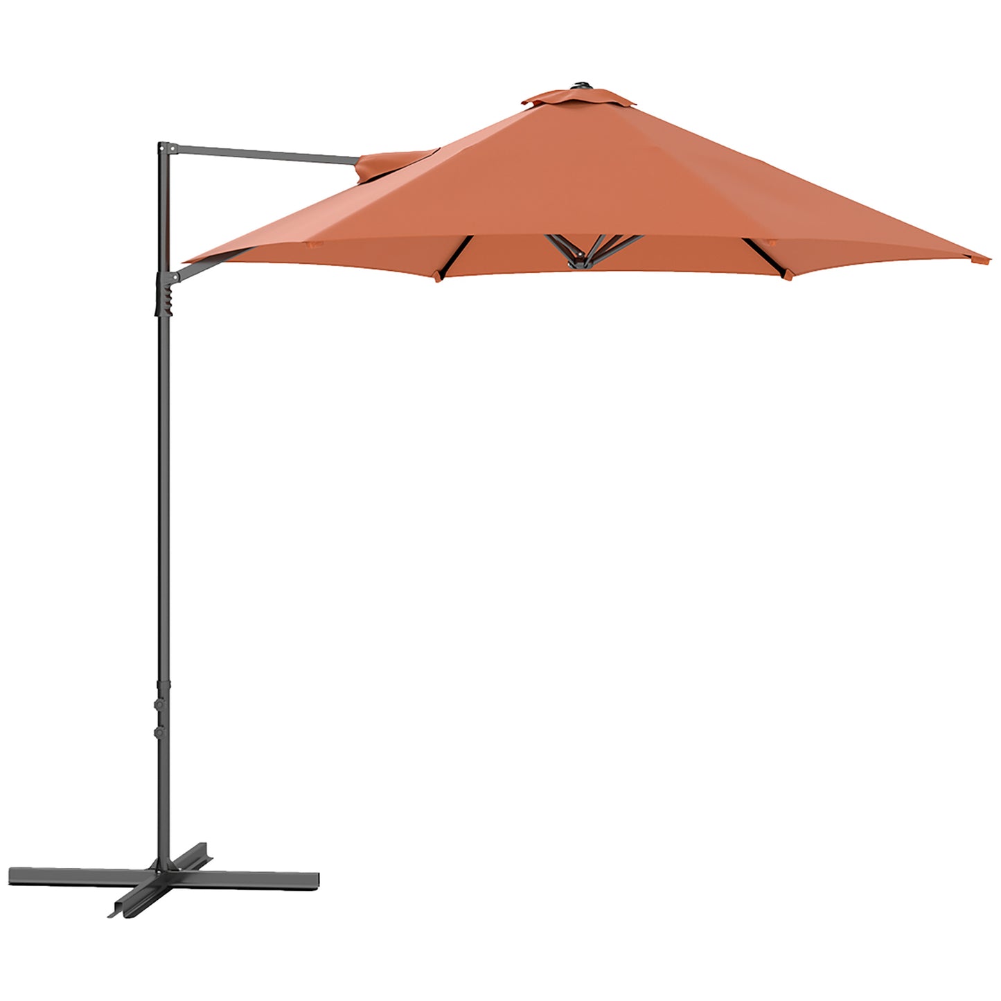 2.5M Garden Cantilever Parasol, Offset Roma Patio Umbrella Hanging Sun Shade Canopy Shelter with 360° Rotation and Cross Base, Orange