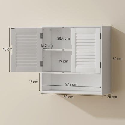 Bathroom Cabinet, Wall Mounted Storage Cabinet with Adjustable Shelves, 60 x 20 x 60 cm