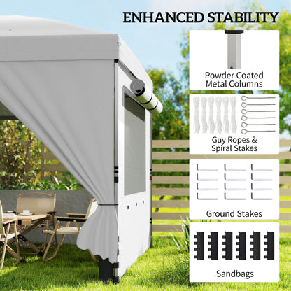 3x6m Pop-Up Canopy Gazebo | 17.5m² Coverage | 210D Silver-Coated UPF50+ Oxford Fabric | 6 Detachable Sidewalls | 3-Level Height Adjustment | 12 Drainage Holes | 18 Stakes & 6 Guy Ropes | Wheeled Carry Bag | White