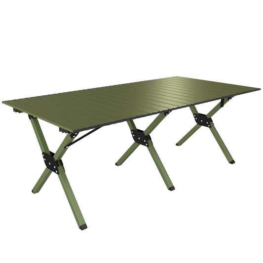 4ft Folding Camping Picnic Table | Roll Up Top | 116x59x43cm | Waterproof | All Metal Frame | 30kg | Green