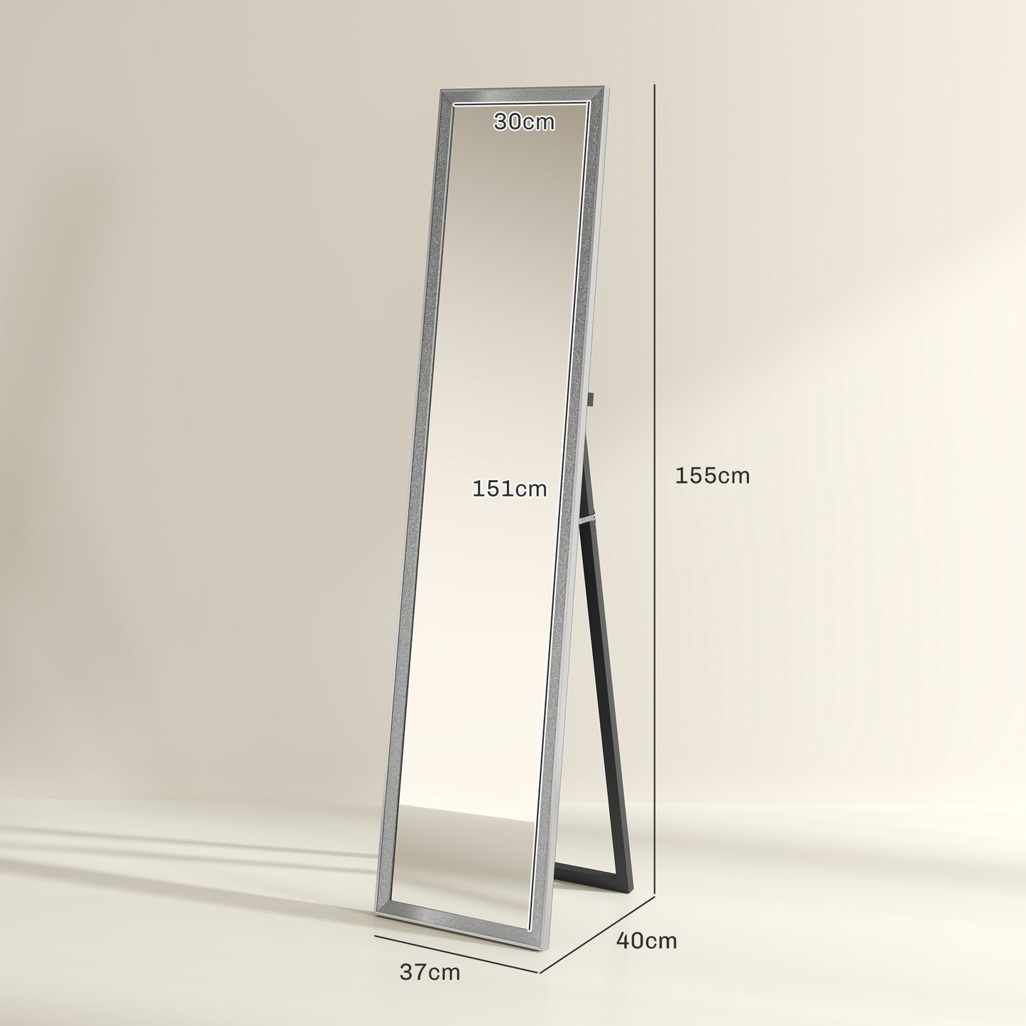 Full Length Mirror, 37 x 157cm Wall Mounted, Leaning, Free Standing Mirror, Framed Full Body Mirror for Living Room, Bedroom, Silver