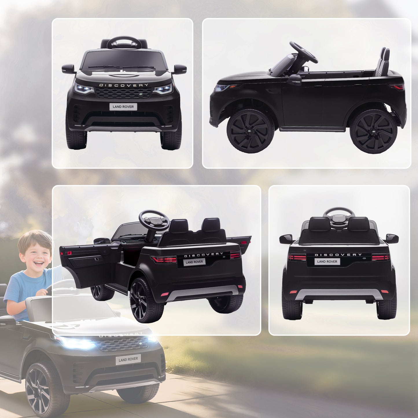 Land Rover Discovery Licensed 12V Kids Electric Car with Remote, 4 Wheel Suspension, Slow Start, Lights, Music, Black / Pink / Khaki