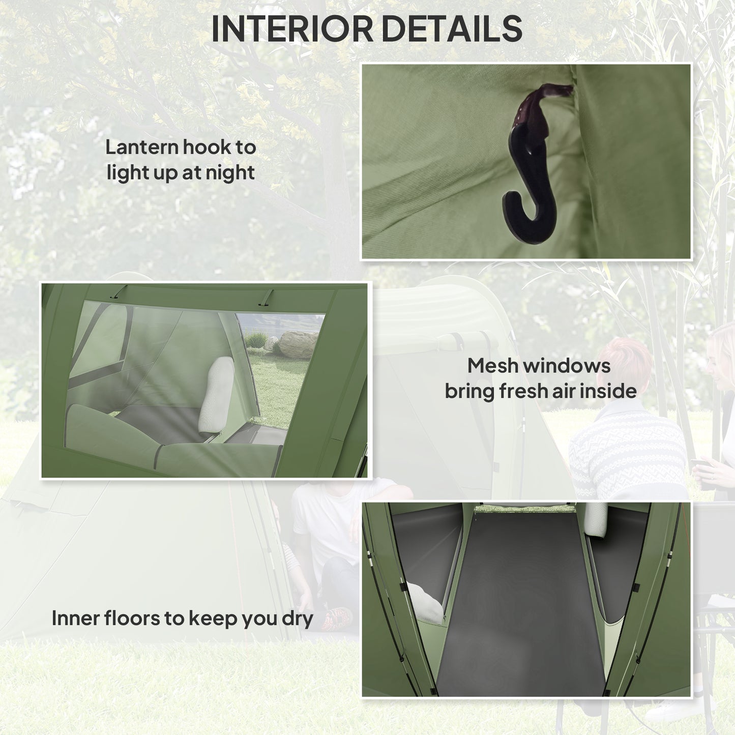 3 Man Camping Waterproof Family Tent with Living Area and 2 Bedrooms, 3000mm with Sewn-in Groundsheet, Portable with Bag for Hiking, Festival