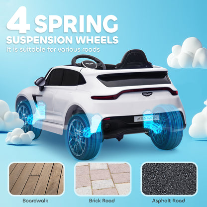 Licensed Aston Martin DBX Licensed Battery Powered Kids Electric Car, 12V Kids Ride on Car w/ Lights, Music Horn, White / Pink