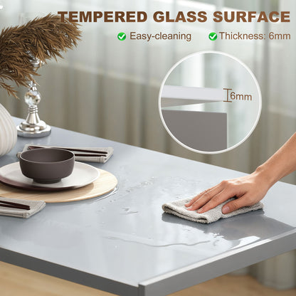 4-Seater Dining Table | 120cm | 6mm Tempered Glass Top | Powder-Coated Steel Legs | Floor Pads | 80kg | Grey