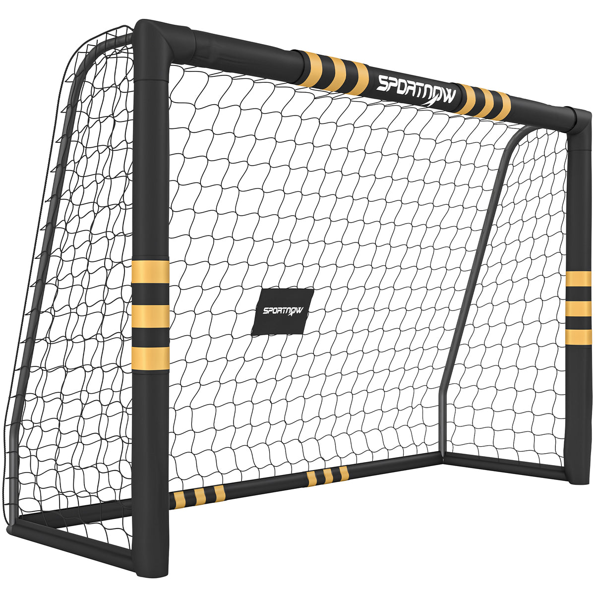 SPORTNOW Portable Football Goal | Black & Yellow | 8x5ft or 6x4ft | EPE Foam Padding 1.6cm | PVC-Wrapped Posts | 6 Ground Stakes | Metal Frame | PE Net | Age 5+ | Garden Training