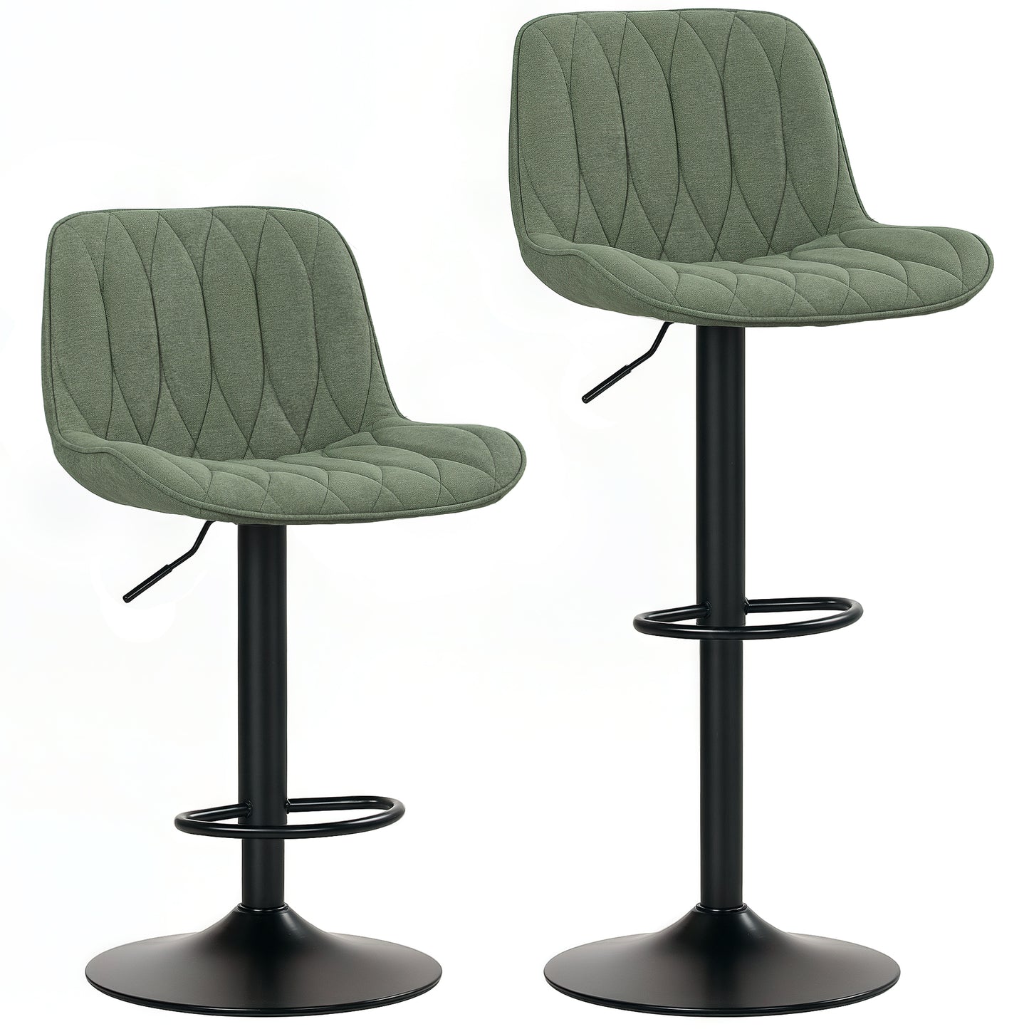 Set of Two Linen-Look Bar Stools - Brown / Green