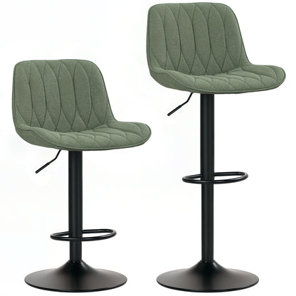 Set of Two Linen-Look Bar Stools - Brown / Green