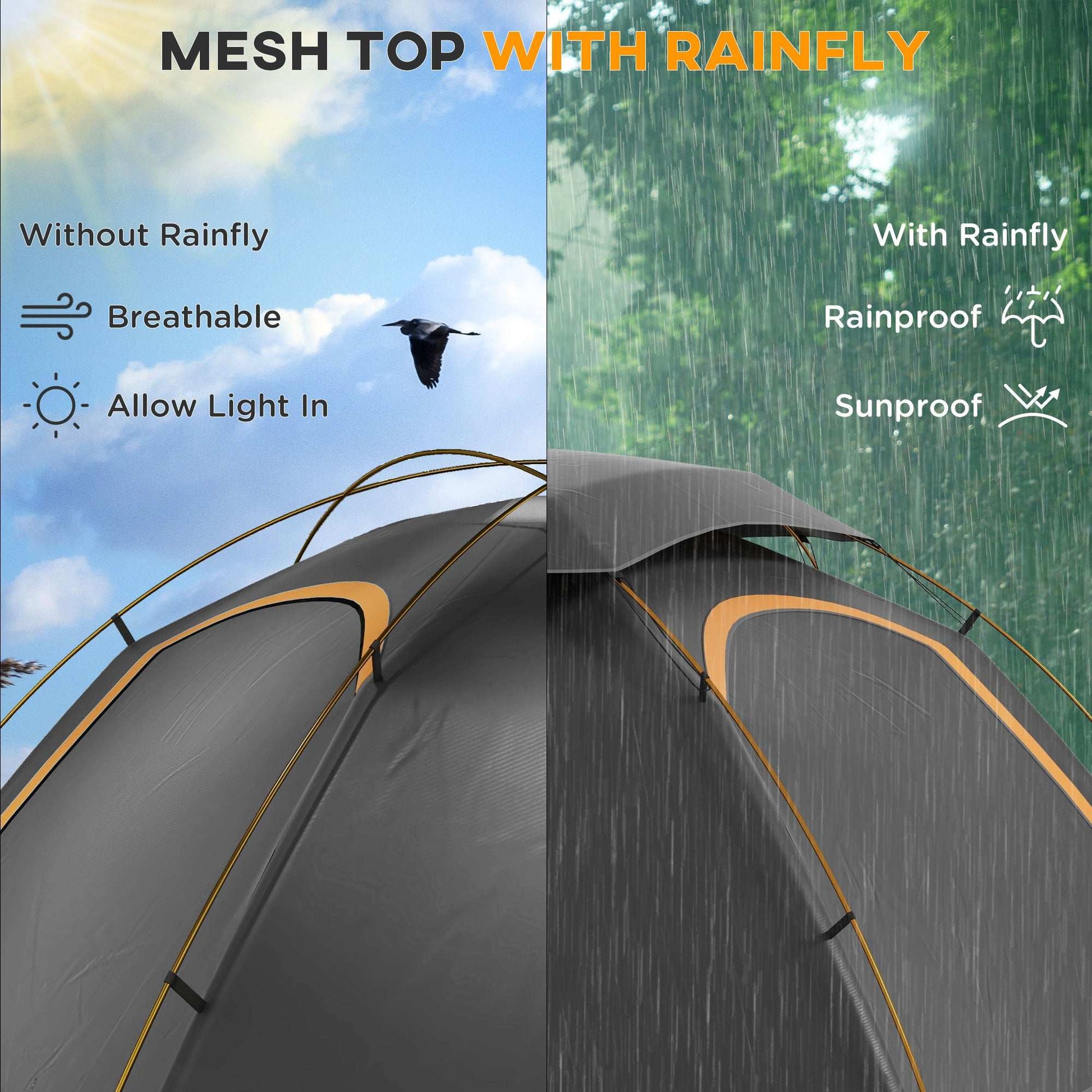 Outsunny Camping Dome Tent W/ Self Inflatable Mattress, 1 Person, Removable Rainfly, 2000mm Waterproof, Portable W/ Bags for Fishing Hiking