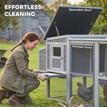 Large Chicken Coop & Hen House | 3-4 Chickens | Covered Run | Nesting Box | Pull-Out Tray | Asphalt Roof | Oxford Cover | 264cm | Grey