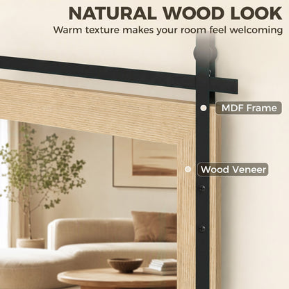 Farmhouse Wall Mirror | 110H x 66W cm Rectangle | Decorative Barn-Door Detail & Tempered Glass | White Oak or Dark Brown