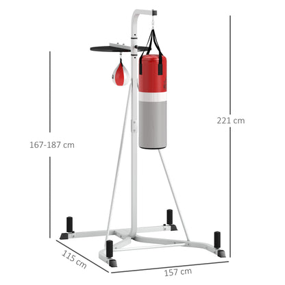 Freestanding Boxing Punch Bag & Speed Ball Station Hanging Frame Training Exercise Platform Home Gym Heavy Duty, White
