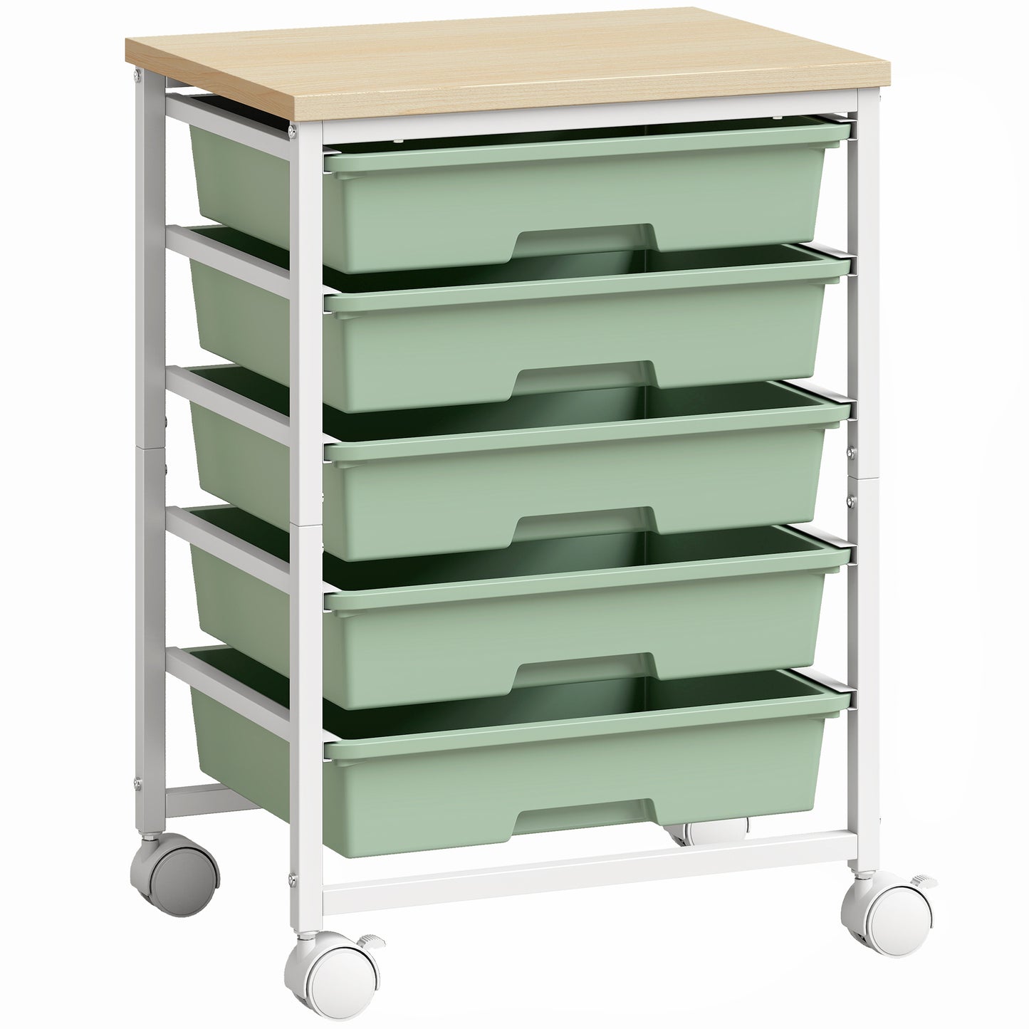 6-Tier Storage Trolley on Wheels | 5 Pull-Out Drawers | Rolling Kitchen Cart | Green