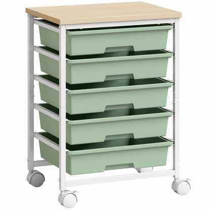 6-Tier Storage Trolley on Wheels | 5 Pull-Out Drawers | Rolling Kitchen Cart | Green