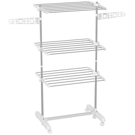 3 Layers Folding Laundry Clothes Airer Drying Rack Hanger Stand - White/Silver