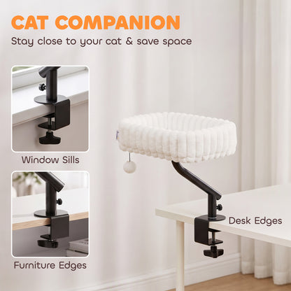 Raised Cat Window Bed | 360° Rotating Clamp-On Cat Hammock | White & Black | For Cats Under 6kg