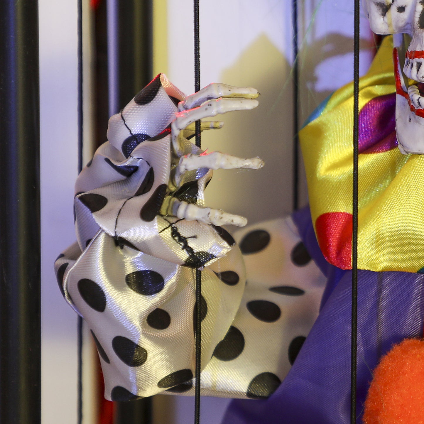 Halloween Animated Hinging Clown in Cage with Glowing LED Eyes, Spooky Clown Scary Halloween Decorations, Battery Operated, Indoor Party Props