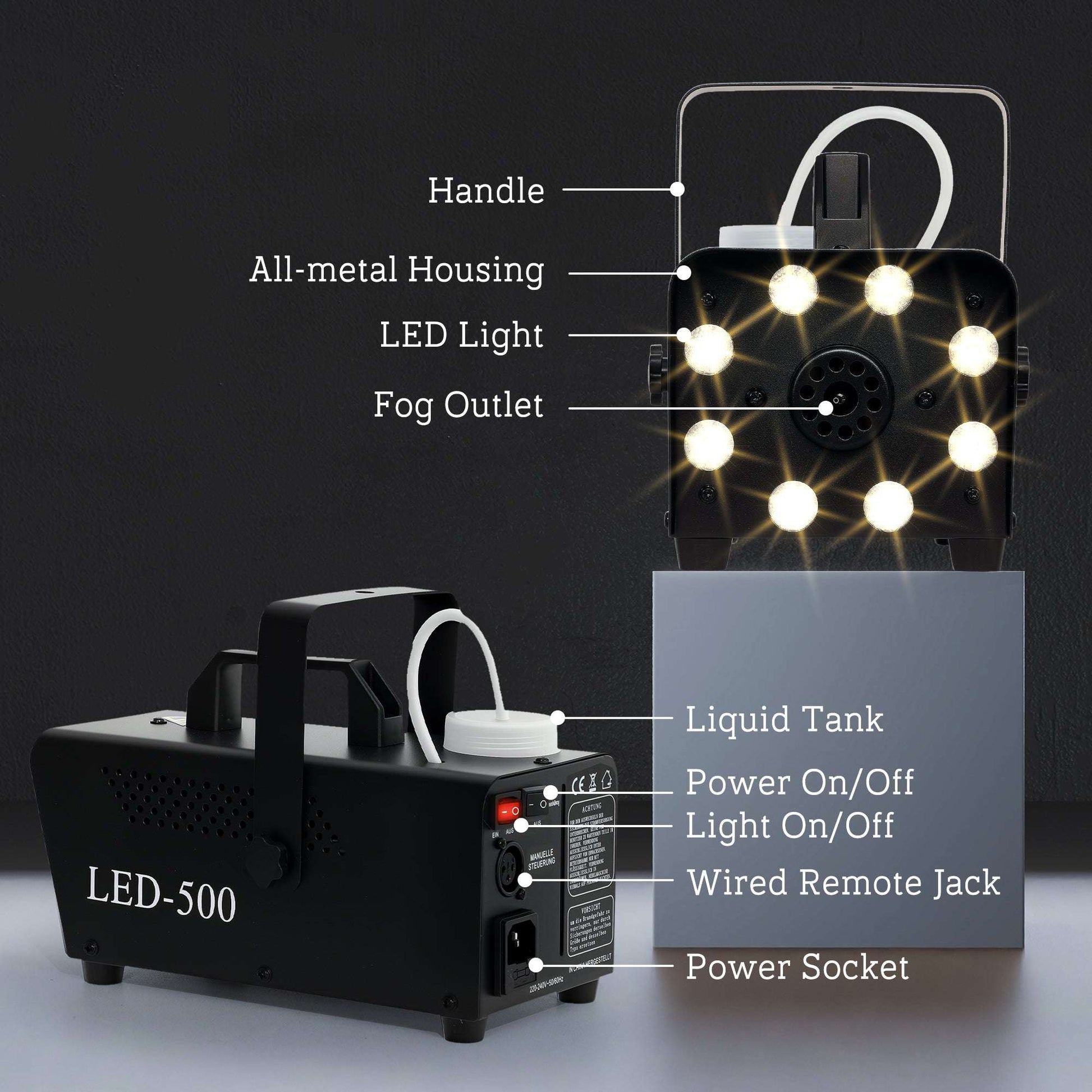 Smoke Machine with 3 RGB LED Lights with 13 Colours and 4 Effects, 450W 2000CFM Fog Machine with Wired and Wireless Remote Controls