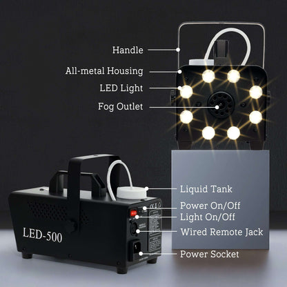 Smoke Machine with 3 RGB LED Lights with 13 Colours and 4 Effects, 450W 2000CFM Fog Machine with Wired and Wireless Remote Controls