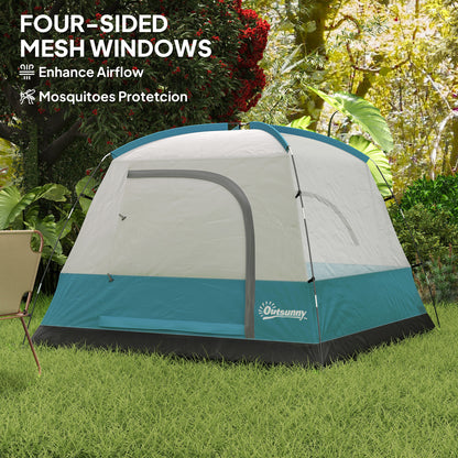 3-4 Person Camping Tent, Easy Set Up Waterproof Dome Tent with Sewn-in Groundsheet, Mesh Windows, Pocket and Hook for Camping, Light Blue