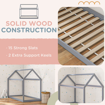 Single Bed Frame, House Scandinavian Style Wooden Bed Frame for 90W x 190Dcm Mattress, Pine Wood Bed Base