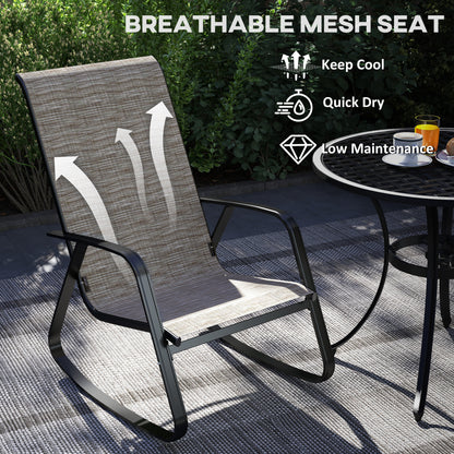Outsunny Garden Rocking Chairs Set of 2, Ergonomic Outdoor Rocking Chairs with Armrests, High Backrest, Steel Frame Relaxing Rocker Armchair Seats, Light Brown