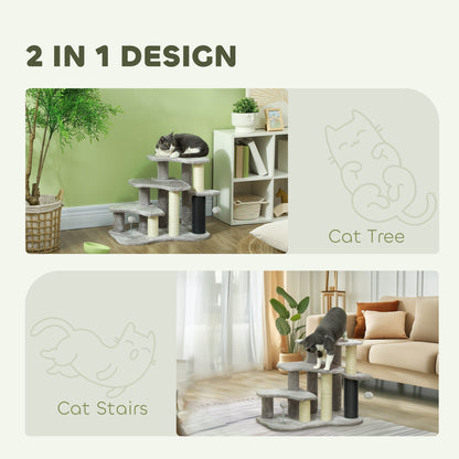 PawHut Cat Tree 2 in 1 Pet Stairs w/ Scratching Tickling Post, Toy Balls, for Bed, Sofa, Couch, Light Grey