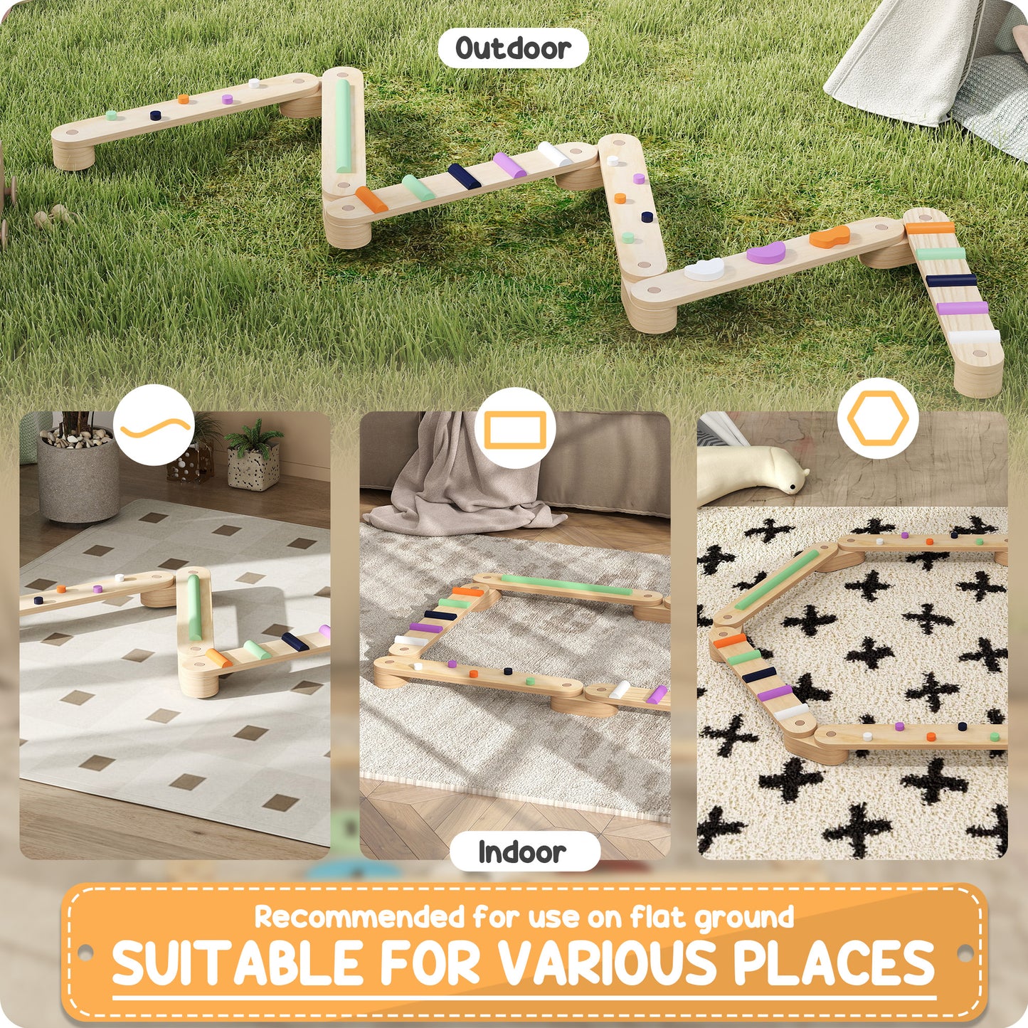 AIYAPLAY Natural Toys Wooden Balance Beam for Kids Build Coordination Agility and Strength