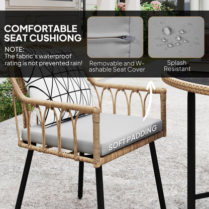 5 Piece Patio Rattan Dining Set, Wicker Garden Table & Chairs w/ Removable Seat & Back Cushions, Round Tempered Glass Tabletop, Parasol Hole