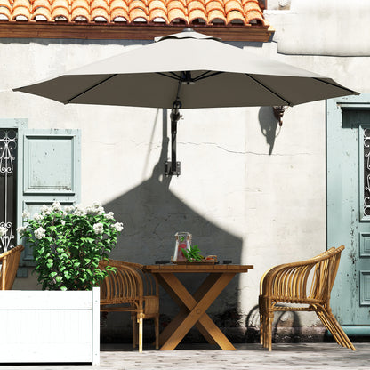 Outsunny 3(m) Wall-Mounted Parasol Shade, with Handle - Light Grey / Khaki / Orange