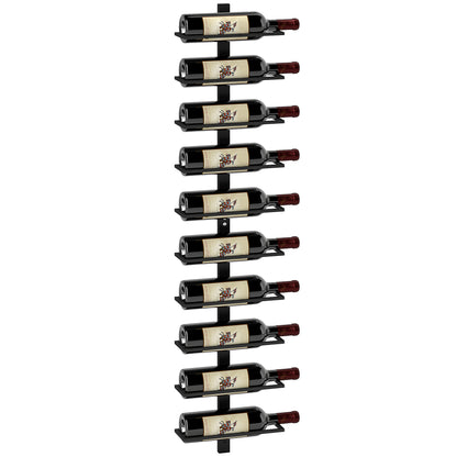 10-Tier Wall Mount Wine Rack, Steel Wall Wine Rack for 10 Wine Bottles, Wall Wine Display Rack for Kitchen, Dining Room, Home Bar, Black