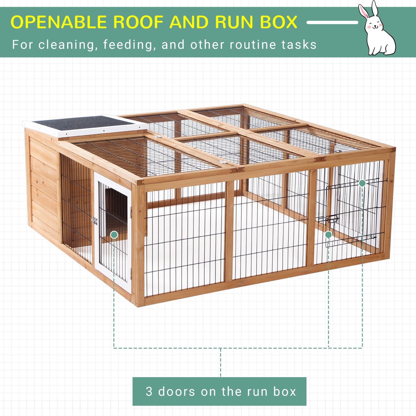 PawHut Rabbit Hutch Outdoor, Guinea Pig House, Bunny Run Cage with Openable Top for 1–2 Rabbits, 123 x 120 x 52cm, Yellow