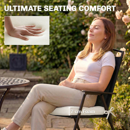 Set of 2 Outdoor Garden Chair Cushions | 7cm Foam | Water-Repellent UV30+ | Zip Cover | Ties | Cream White