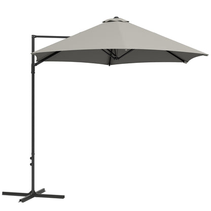 Outsunny 2.5M Garden Cantilever Parasol, Umbrella Hanging Sun Shade Canopy Shelter with 360° Rotation and Cross Base, Light Grey