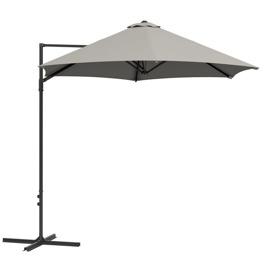Outsunny 2.5M Garden Cantilever Parasol, Umbrella Hanging Sun Shade Canopy Shelter with 360° Rotation and Cross Base, Light Grey