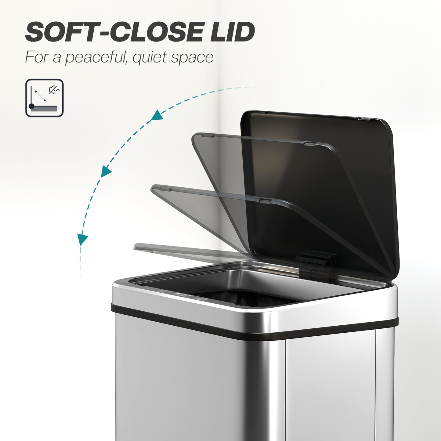 40L Sensor Bin with Quiet Soft-Close Lid, Automatic Touch-less Motion Sensor Kitchen Bin with Fingerprint Resistant Stainless Steel, Silver Tone