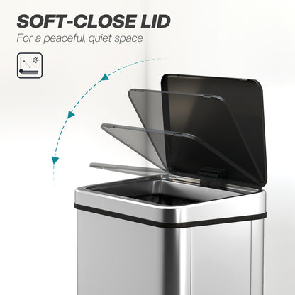 40L Sensor Bin with Quiet Soft-Close Lid, Automatic Touch-less Motion Sensor Kitchen Bin with Fingerprint Resistant Stainless Steel, Silver Tone