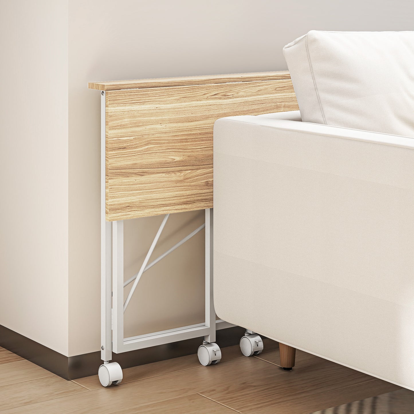 80 cm Folding Desk on Wheels - Natural Tone