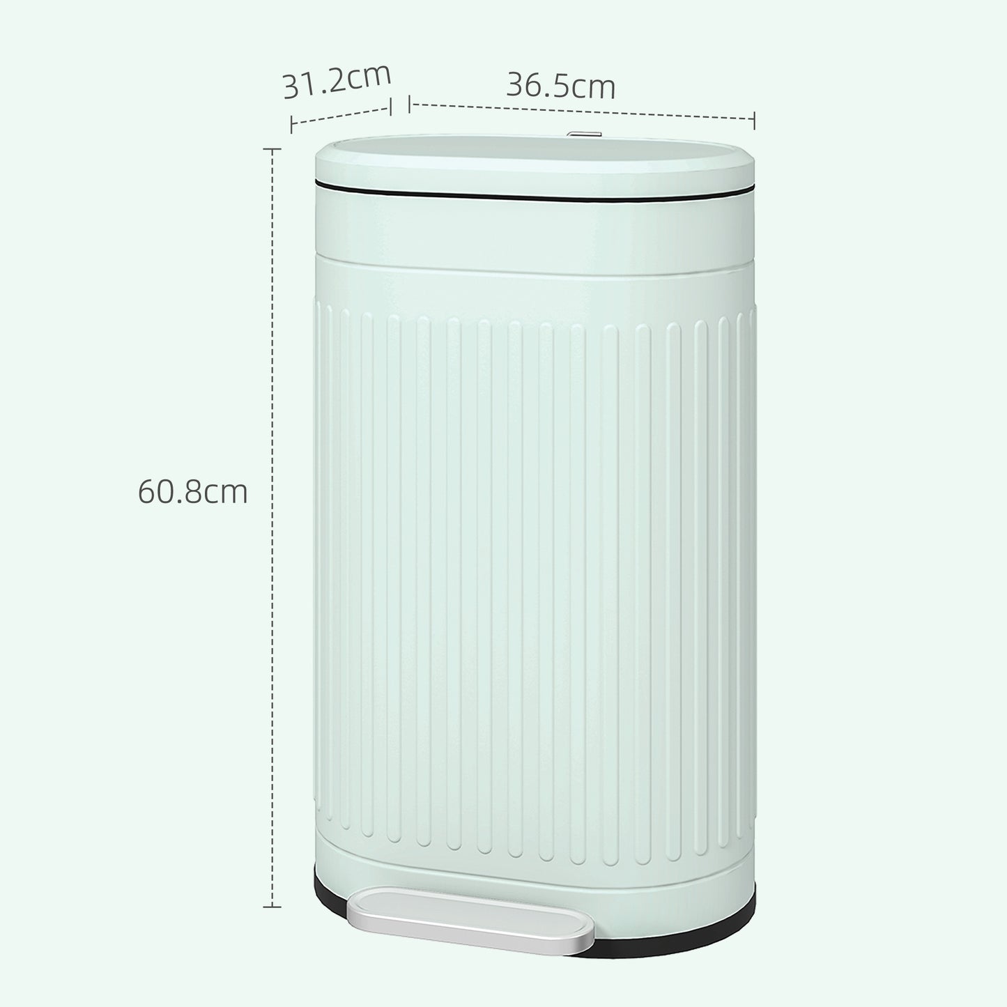 30 Litre Pedal Bin, Fingerprint Proof Kitchen Bin with Soft-close Lid, Metal Rubbish Bin with Foot Pedal and Removable Inner Bucket, Light Green