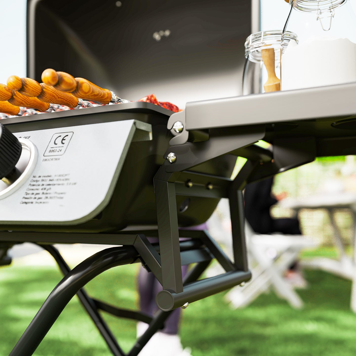 Foldable Gas BBQ with Side Tables, 2 Burner Portable Gas Barbecue Grill with Thermometer Lid Grease Tray Wheels, Folding Trolley for Garden Party