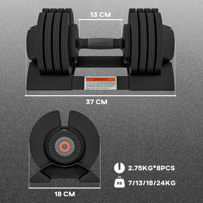 SPORTNOW Adjustable Dumbbells Set, 4-in-1 Weights Set with Storage Tray and Non-Slip Handle, 7KG 13KG 18KG 24KG