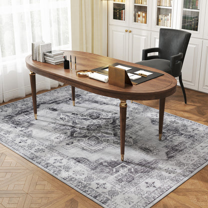Vintage Floral Area Rug | Machine Washable | Soft Flannel 100% Polyester | TPR Non-Slip Backing | Foldable | 230x160cm | Grey | Living Room Bedroom Dining Room Home Office