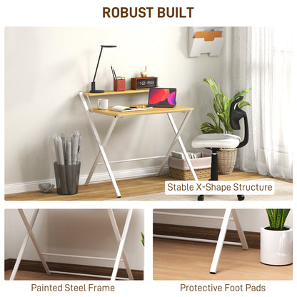 Compact Folding Desk for Small Spaces, Foldable Computer Desk W/ Storage Shelf for Home Office, 2-Tier Study Writing Table, 86 x 66 x 82 cm,
