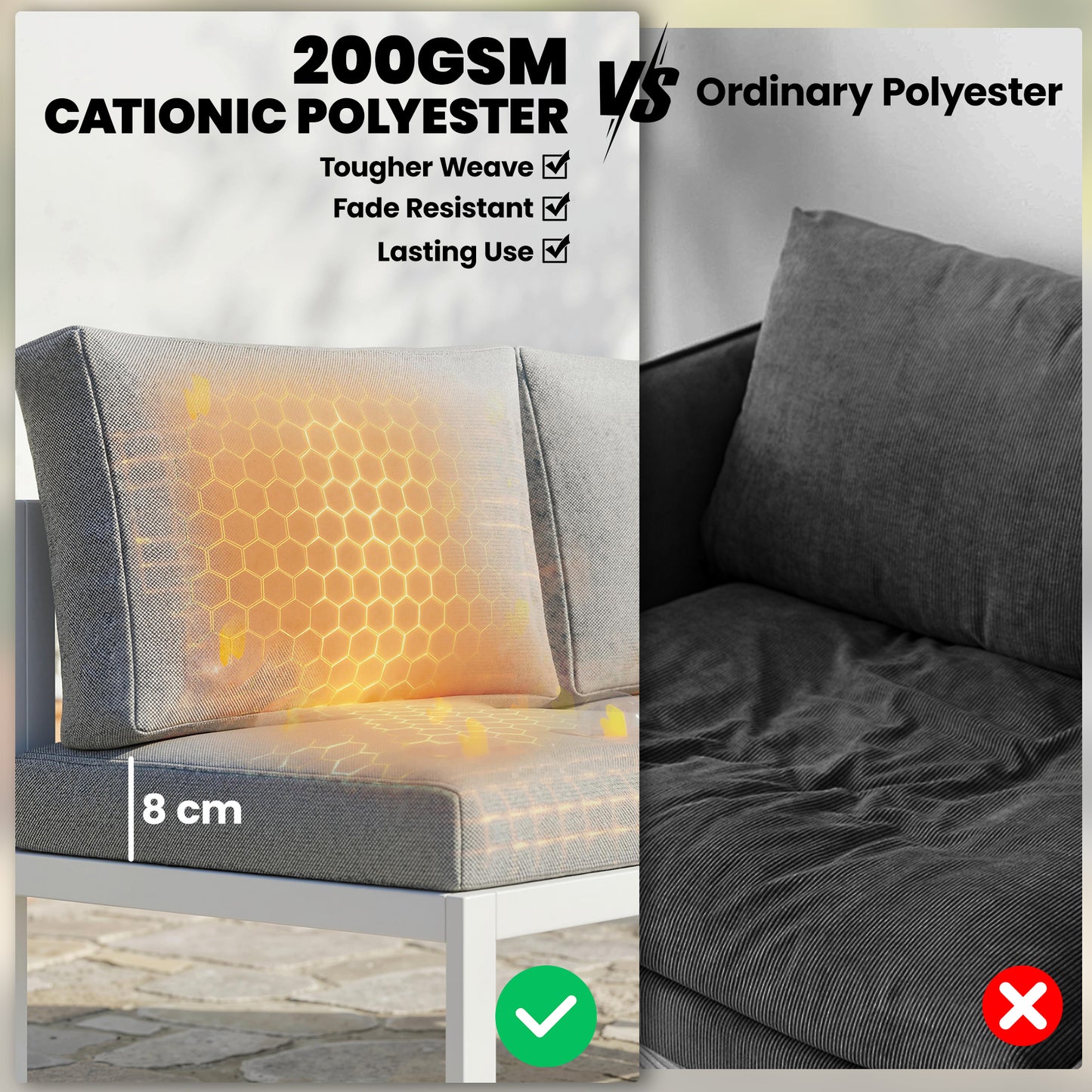 6-Seater Modular Garden Sofa Set | 3 Loveseats | Texteline Seating | Wood-Effect Slatted Coffee Table | Powder-Coated Metal Frame | 200gsm Cushions | 8cm Seat & 10cm Back | Washable Covers | 240kg | White